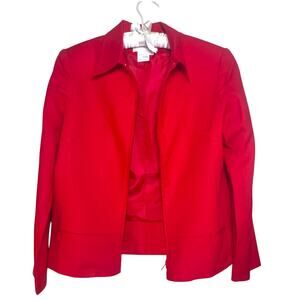 Sandro Blazer Size 10 Red Linen Blend Cropped Full Zip Long Sleeve Jacket Career